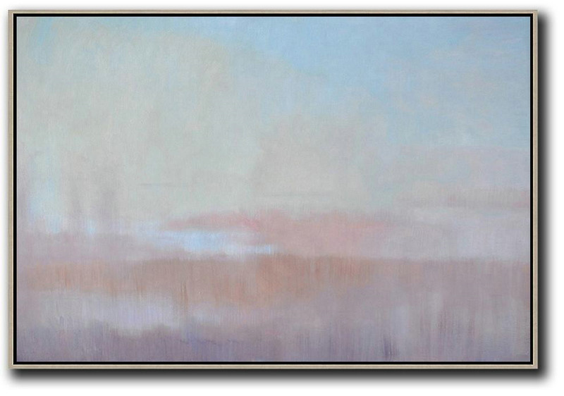 Hand Painted Extra Large Abstract Painting,Horizontal Abstract Landscape Oil Painting On Canvas,Wall Art Painting,Sky Blue,Pink,Light Blue,Purple.etc